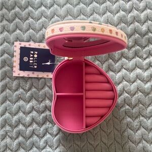 Roller Rabbit Pink Heart-Shaped Jewelry Case with Mirror